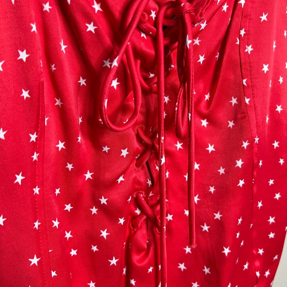 Zara Star satin Effect Lace Up Bodysuit Size Medium Red & White NWT - Picture 7 of 8